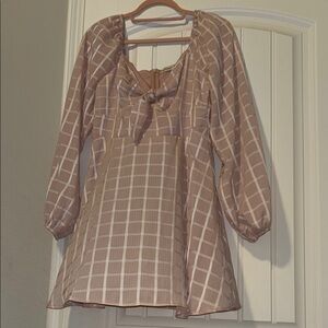 Pink and white Tie Front 3/4 Sleeve Tunic Dress